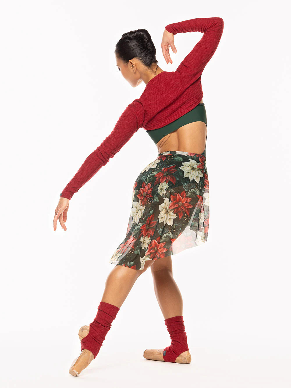 Dramatic High Low Skirt - Poinsettias Mesh