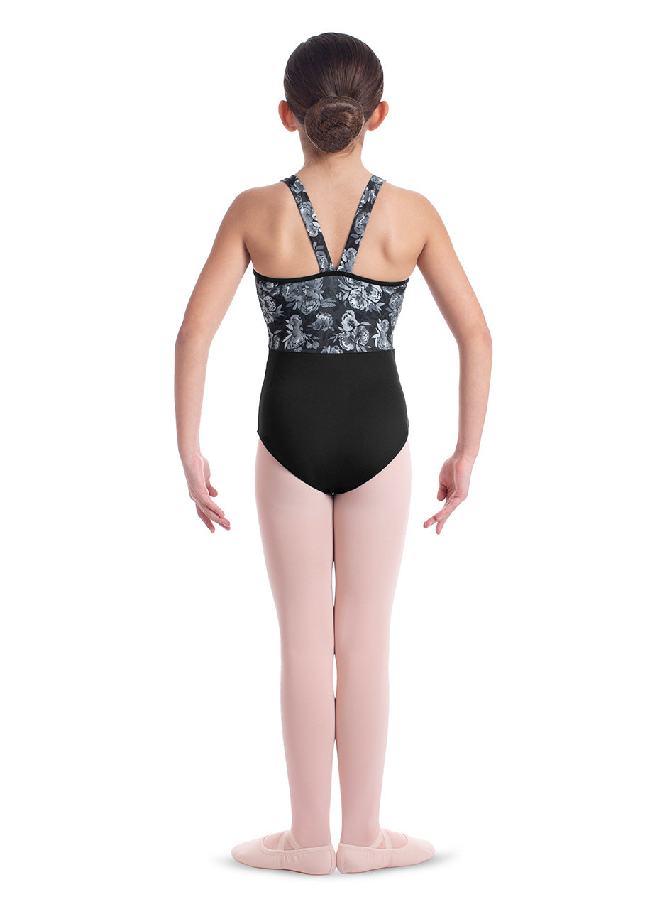 Girls Wide Black Strap Print Camisole Leotard - M474C