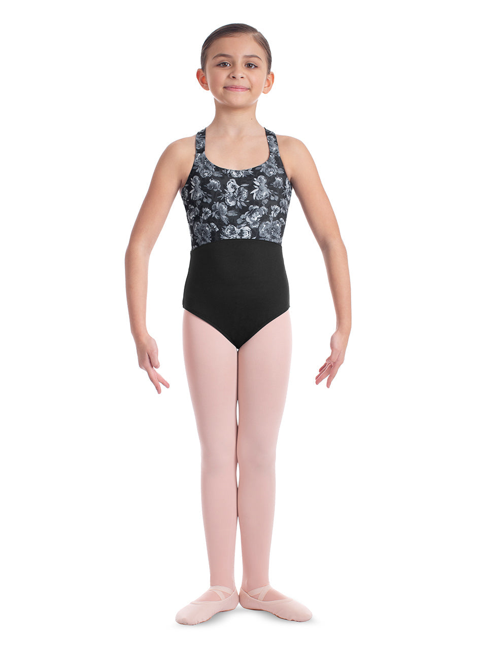 Girls Wide Black Strap Print Camisole Leotard - M474C