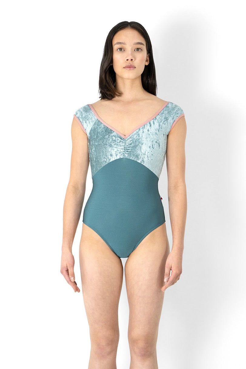 Elli Cap Sleeve Leotard with Velvet Bodice