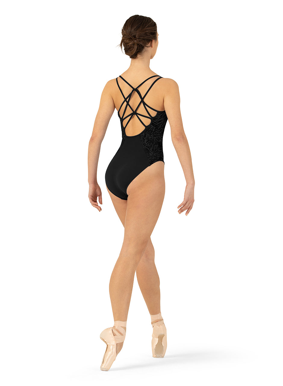 Strappy Back Leotard with Velvet Mesh - L1177