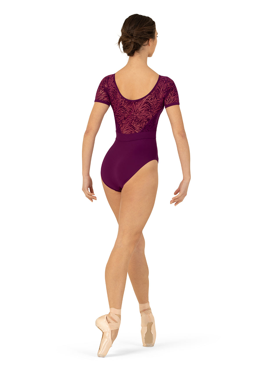 Cap Sleeve Leotard with Velvet Mesh - L3392