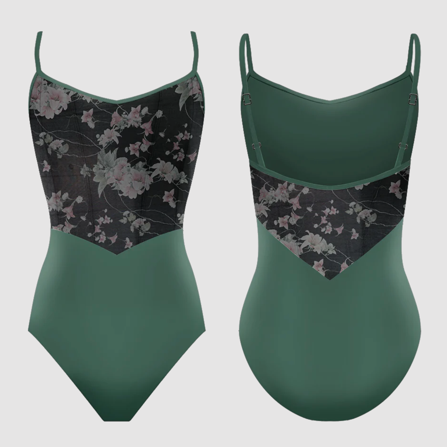 Cherie Camisole Leotard with Floral Print Mesh