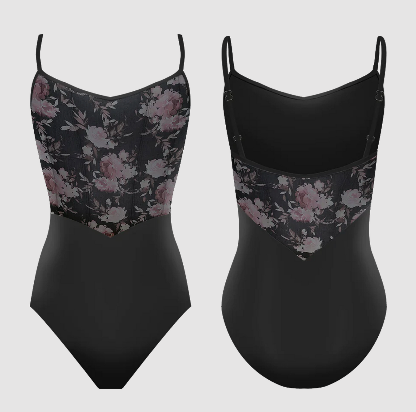 Cherie Camisole Leotard with Floral Print Mesh