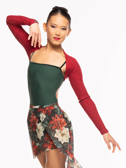 Dramatic High Low Skirt - Poinsettias Mesh