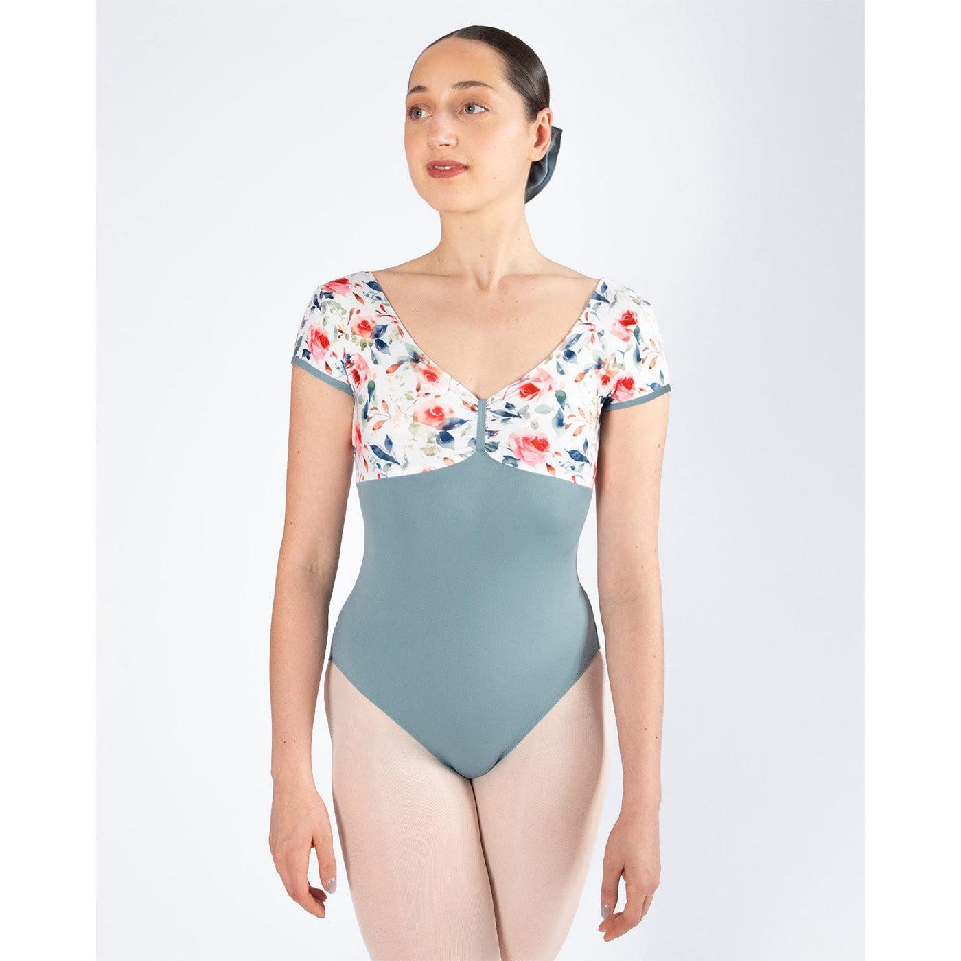 Alexandra Floral Print Cap Sleeve Leotard