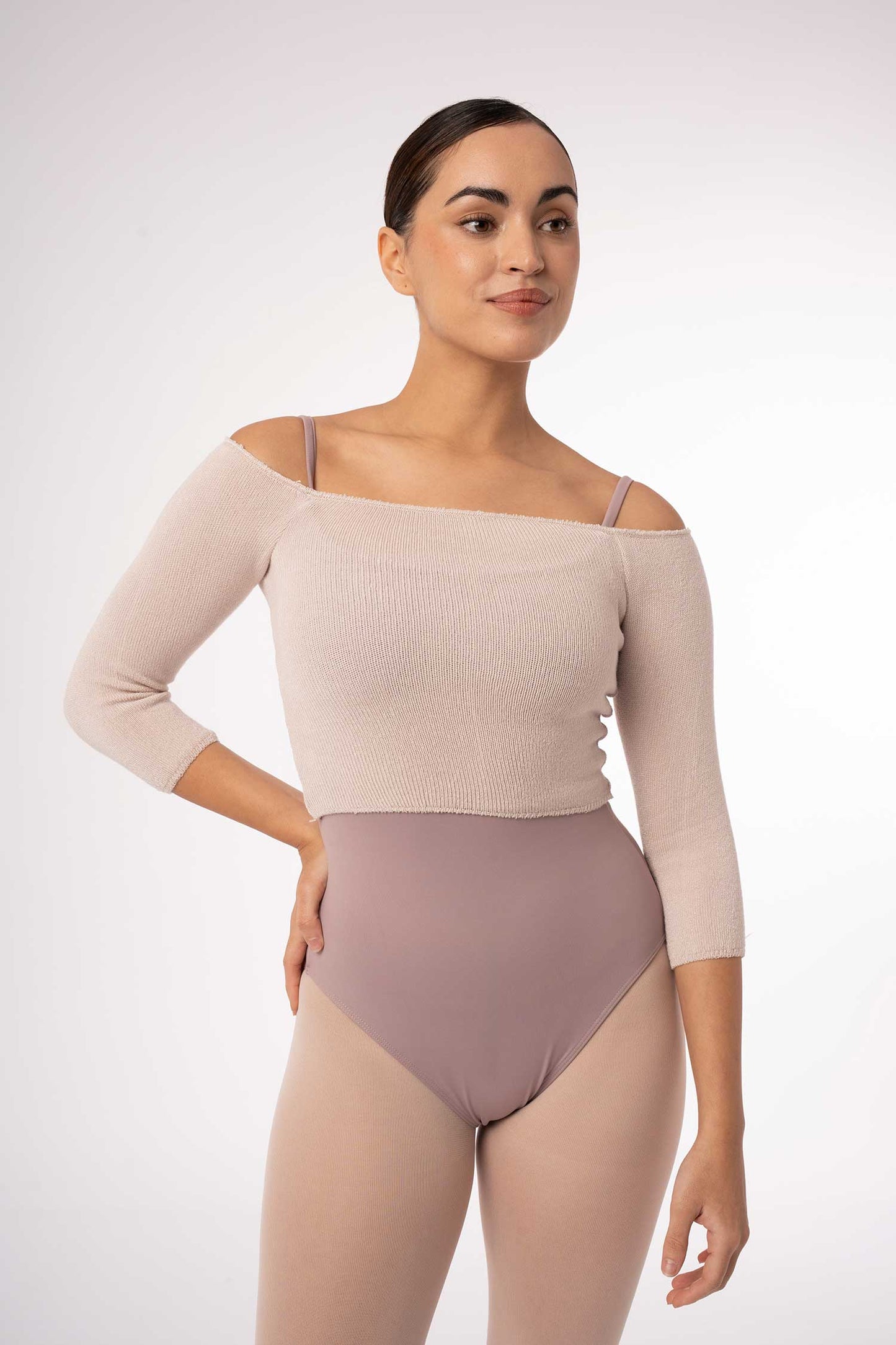 Donatella Bamboo Knit 3/4 Sleeve Crop Layering Sweater - 6620