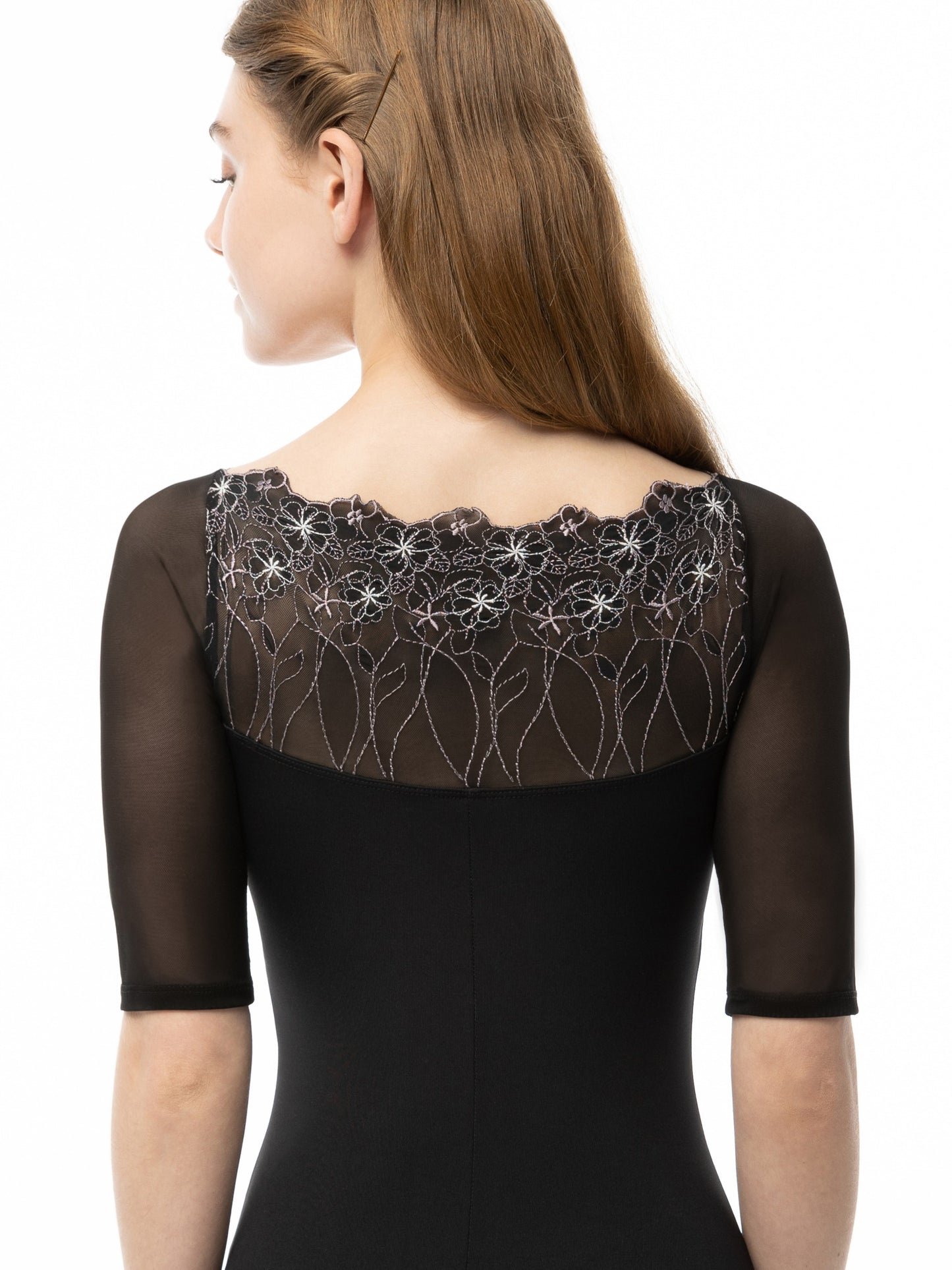 Embroidered Half Sleeve Leotard - 2579A