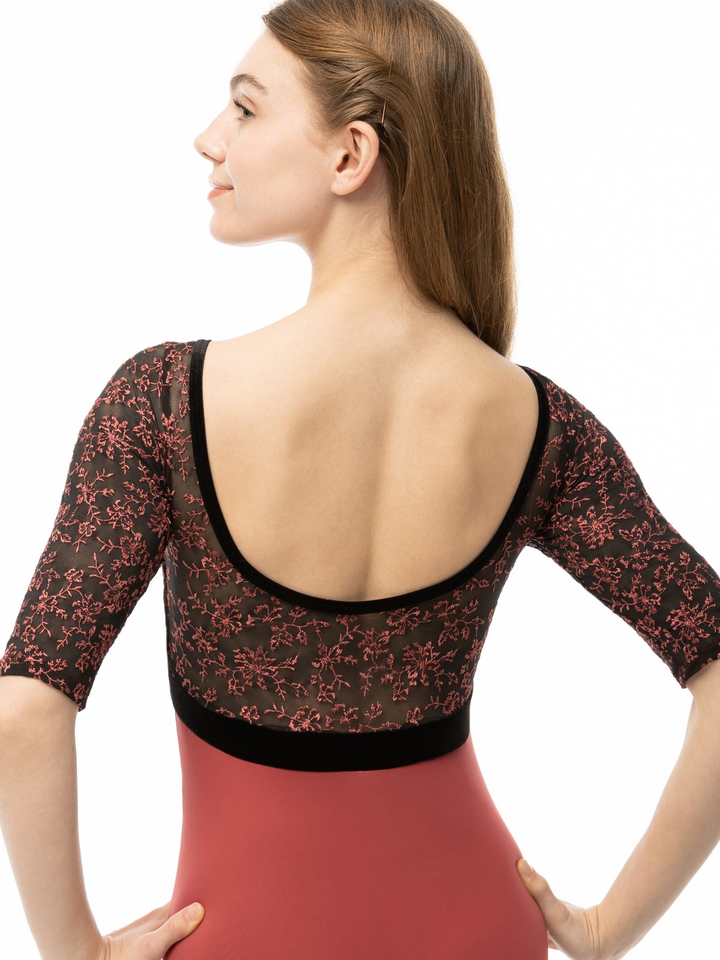 Bateau Half Sleeve Embroidered Leotard - 2567A