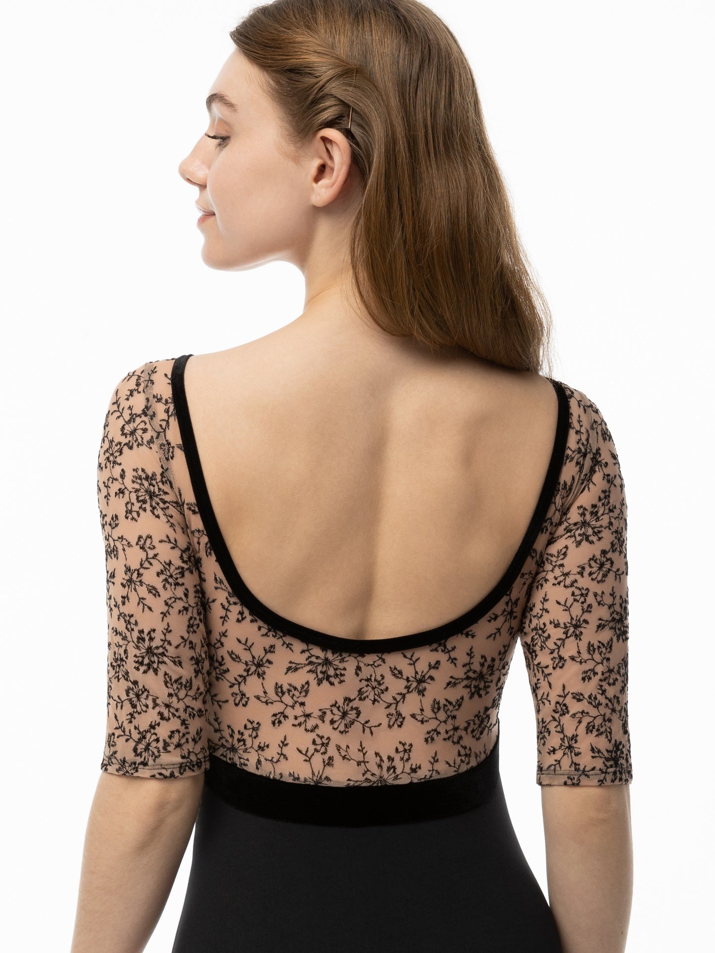 Bateau Half Sleeve Embroidered Leotard - 2567A
