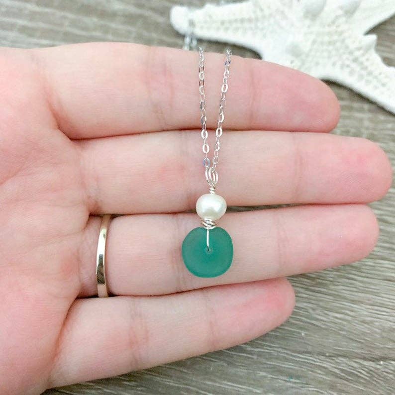 Sea Glass and Pearl Necklace - Assorted Colors
