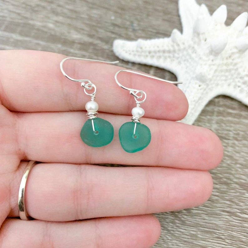 Sea Glass and Pearl Earrings - Assorted Colors