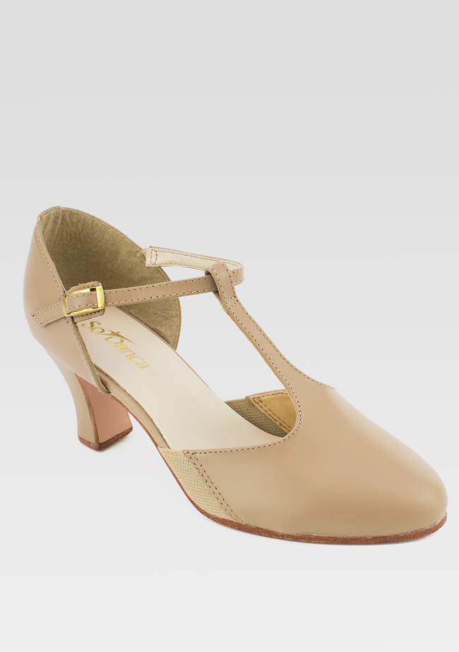 Leather T-Strap Character Shoes with 2.5" Heel - CH56