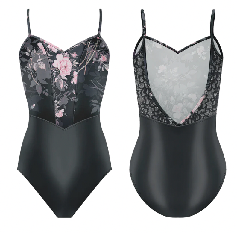 Chanelle Camisole Leotard in Noir Fleur Print