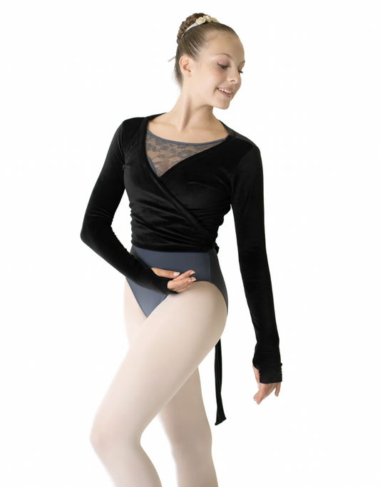 Girls Cozy Crossover Wrap Top - Black