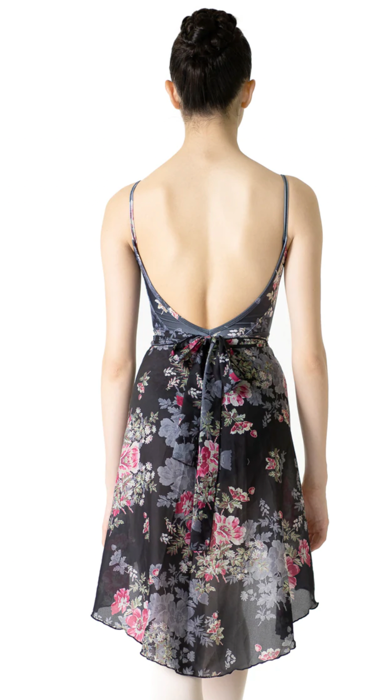 Long Velvet Chiffon Skirt in Noir Rose