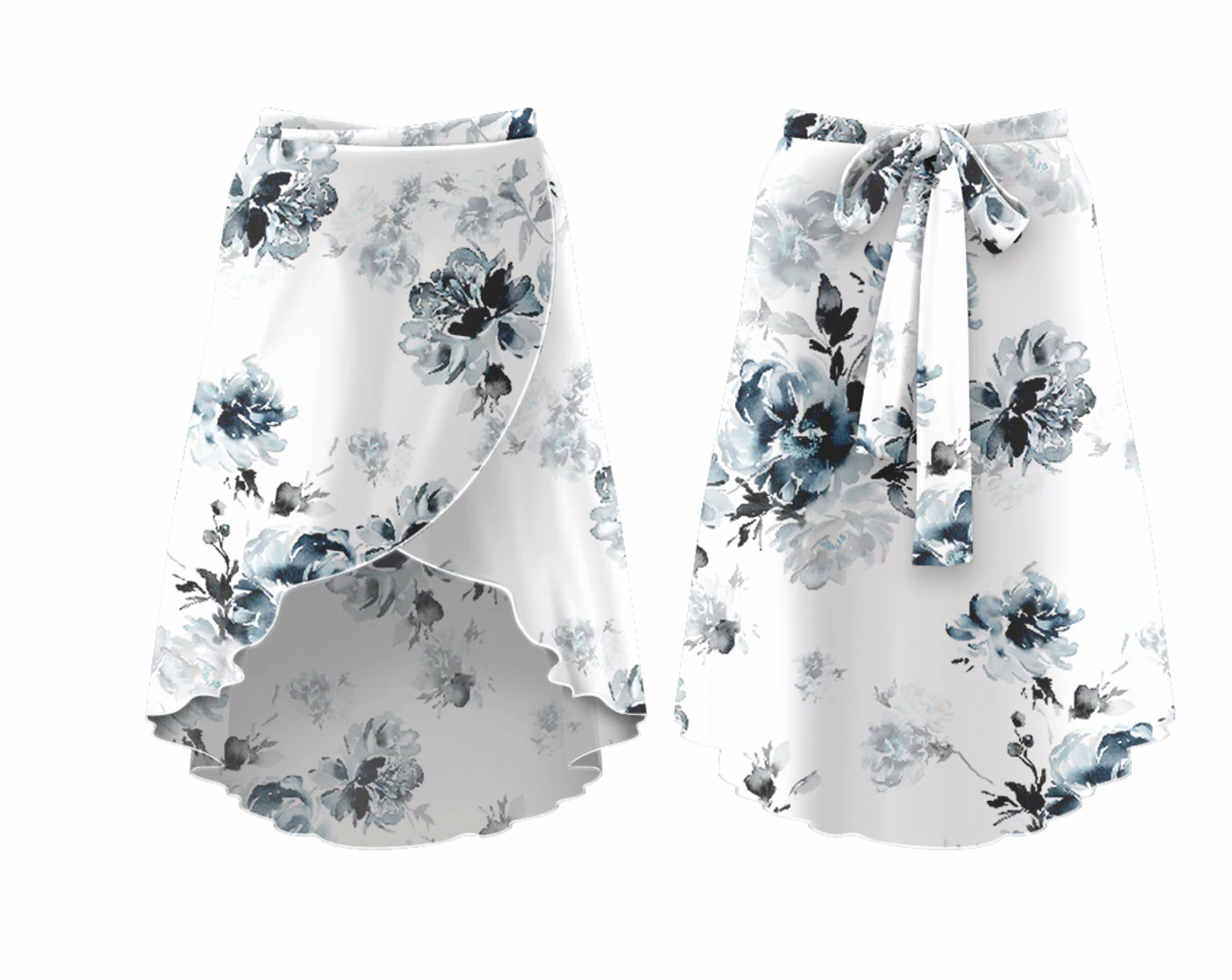 Long Velvet Chiffon Skirt in Monet Blue