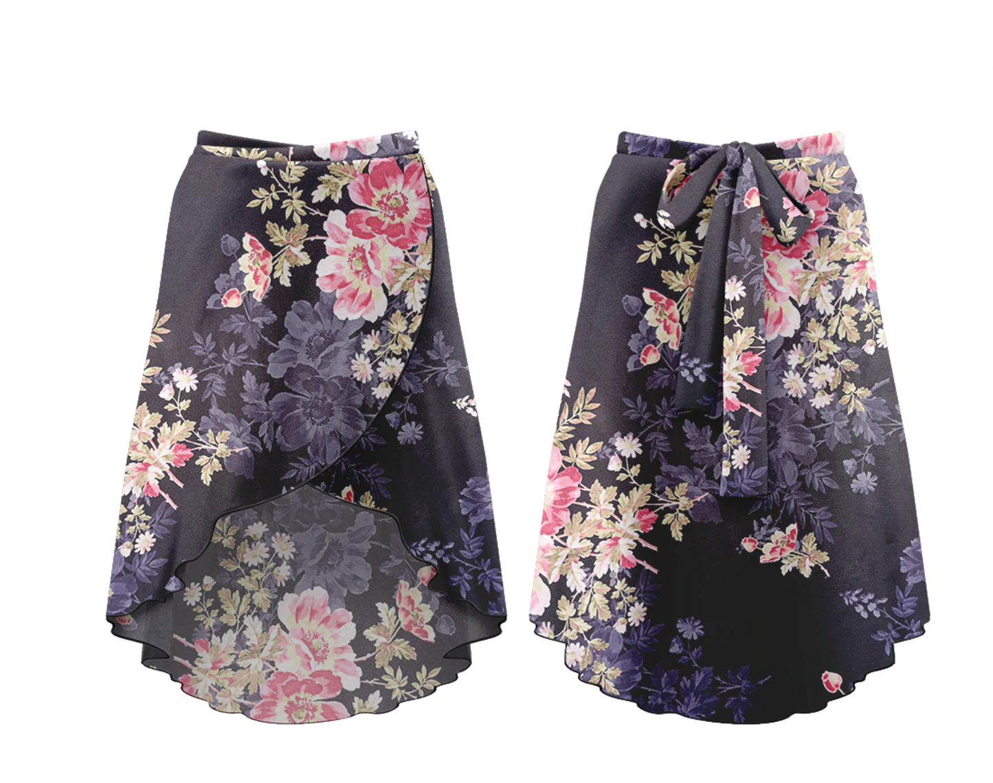 Long Velvet Chiffon Skirt in Noir Rose