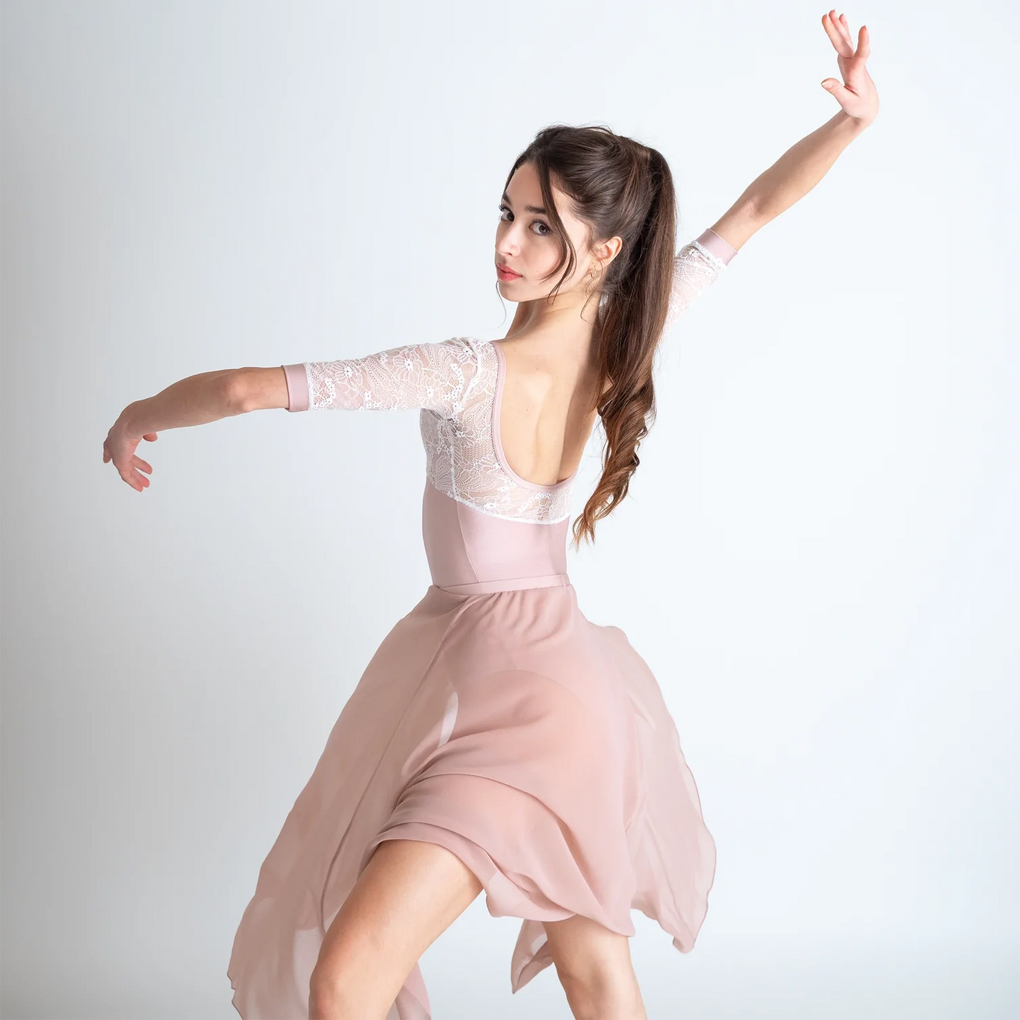 Maia Icons Lace Sleeve Leotard - Rose