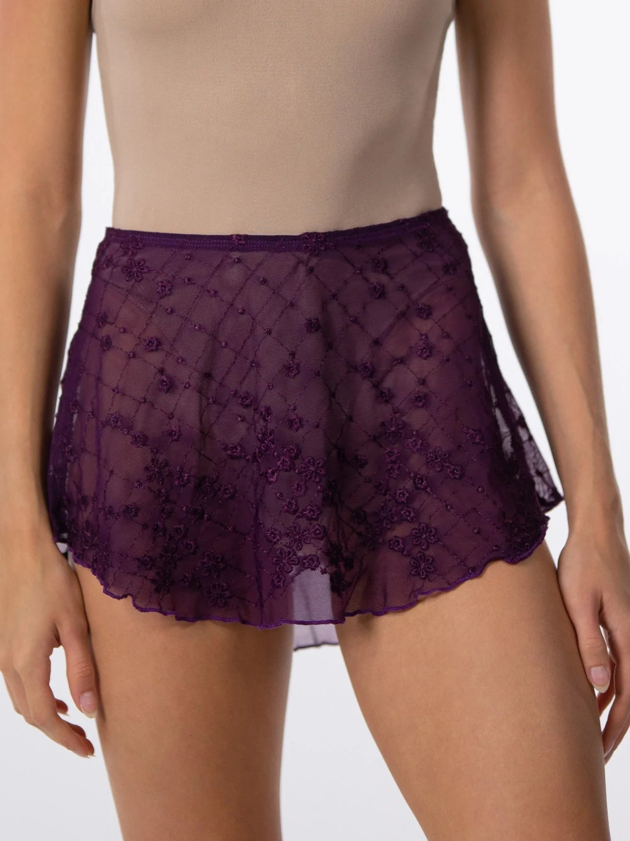 Embroidered Mesh High Low Skirt - 1009A