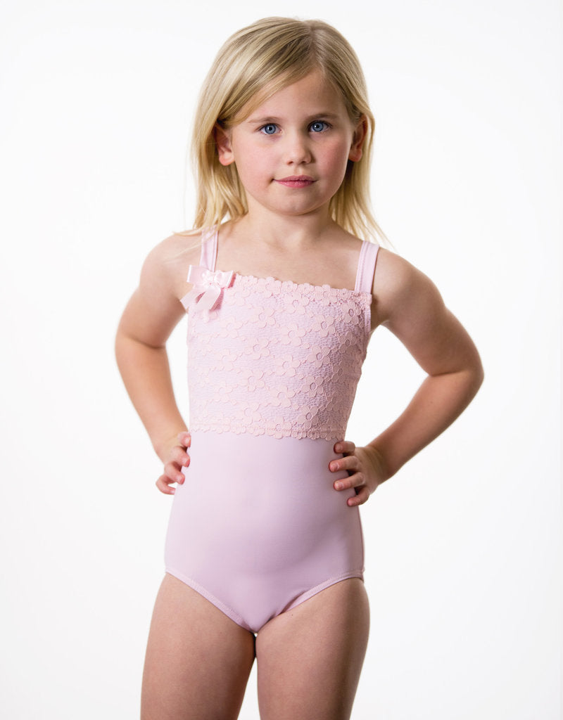 Girls Thick Strap Leotard with Lace Overlay - 2160C