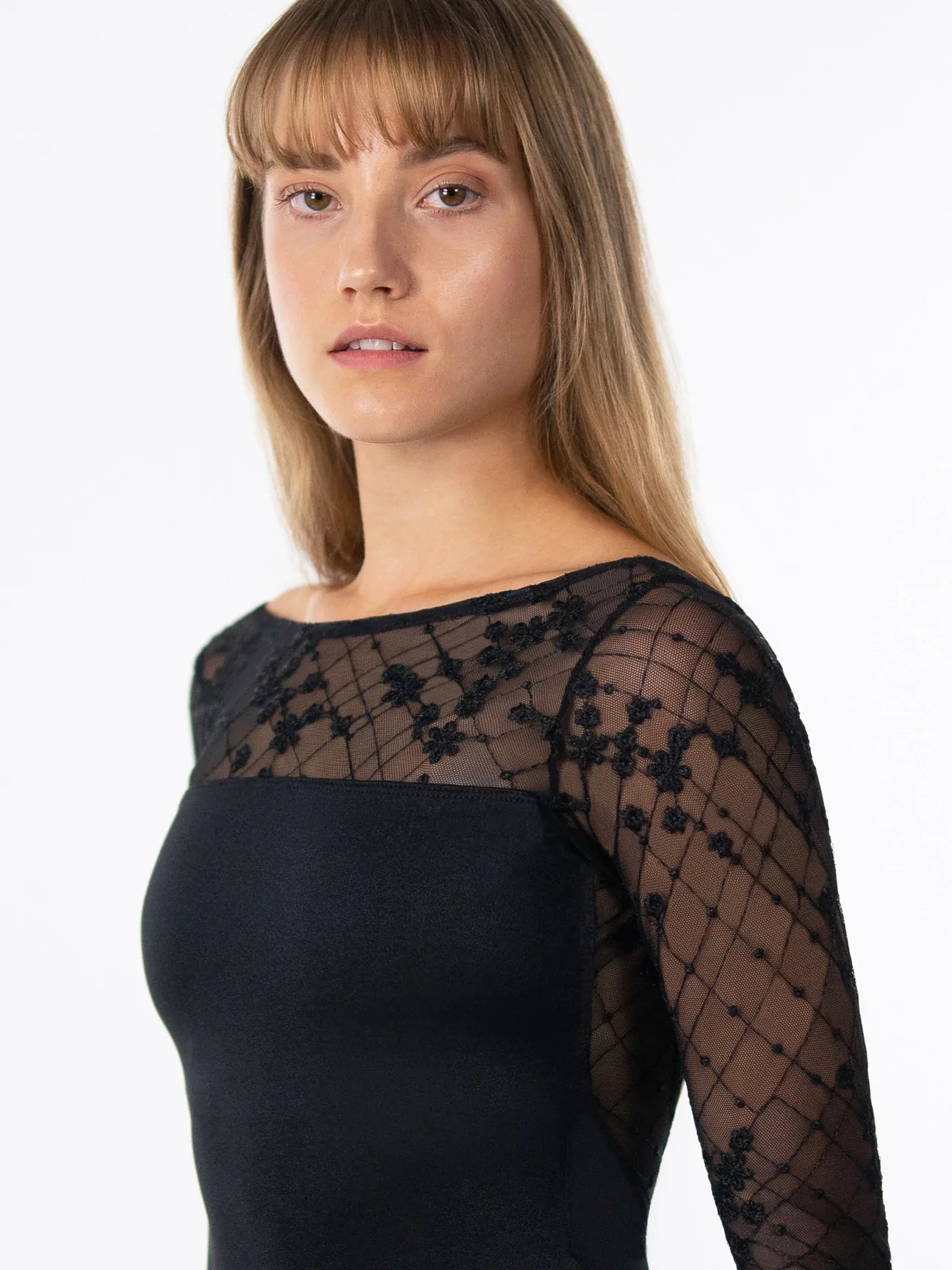 Long Sleeve Embroidered Mesh Leotard - 2431A
