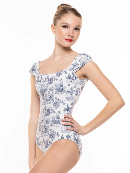 Angelina Cap Sleeve Leotard in Toile Print