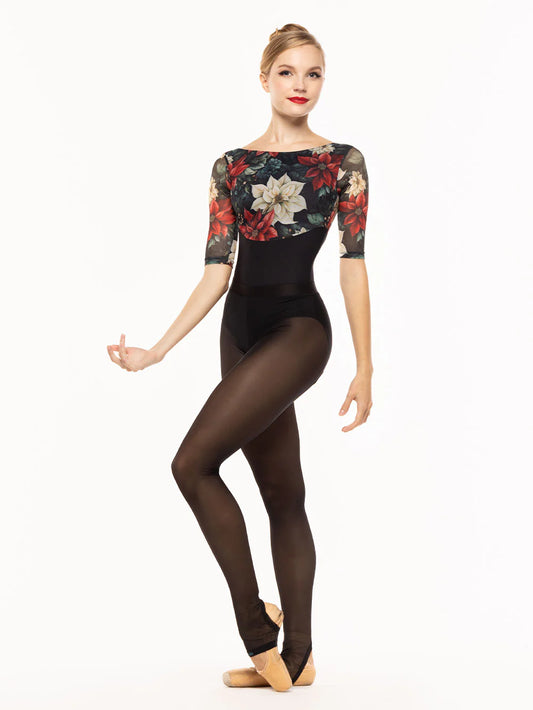 Girls Lilli Poinsettias Half Sleeve Leotard