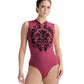 Simone Zip-Front Leotard with Velvet Embossing