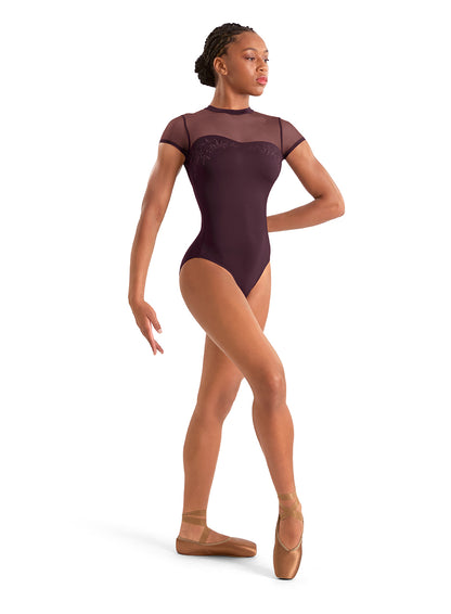 Floral Embroidery Mock Cap Sleeve Leotard - M20011LM