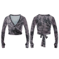 Cozy Crossover Print Wrap Top