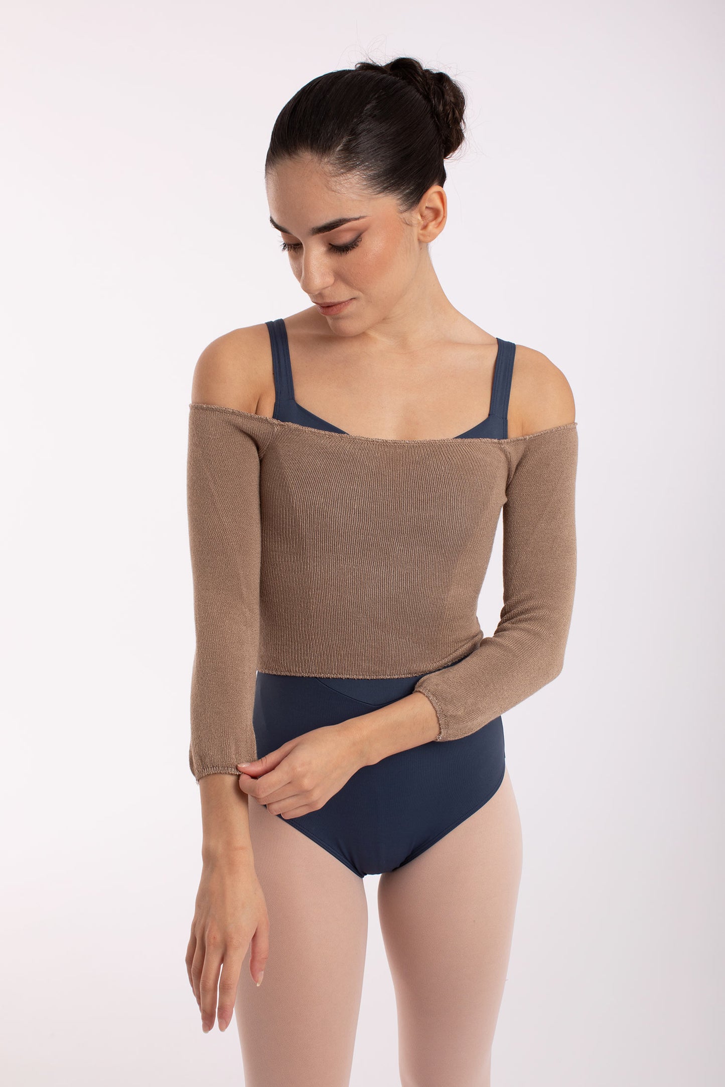 Donatella Bamboo Knit 3/4 Sleeve Crop Layering Sweater - 6620