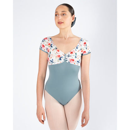 Alexandra Floral Print Cap Sleeve Leotard