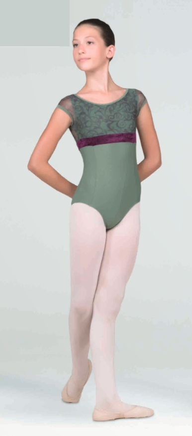 Girls Patterned Mesh Cap Sleeve Leotard - 228