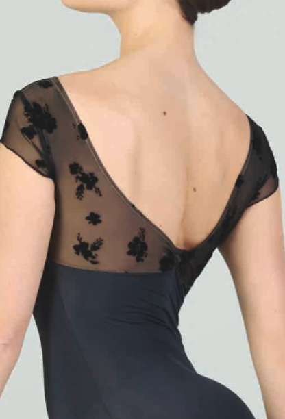 Patterned Mesh Cap Sleeve Leotard - 415