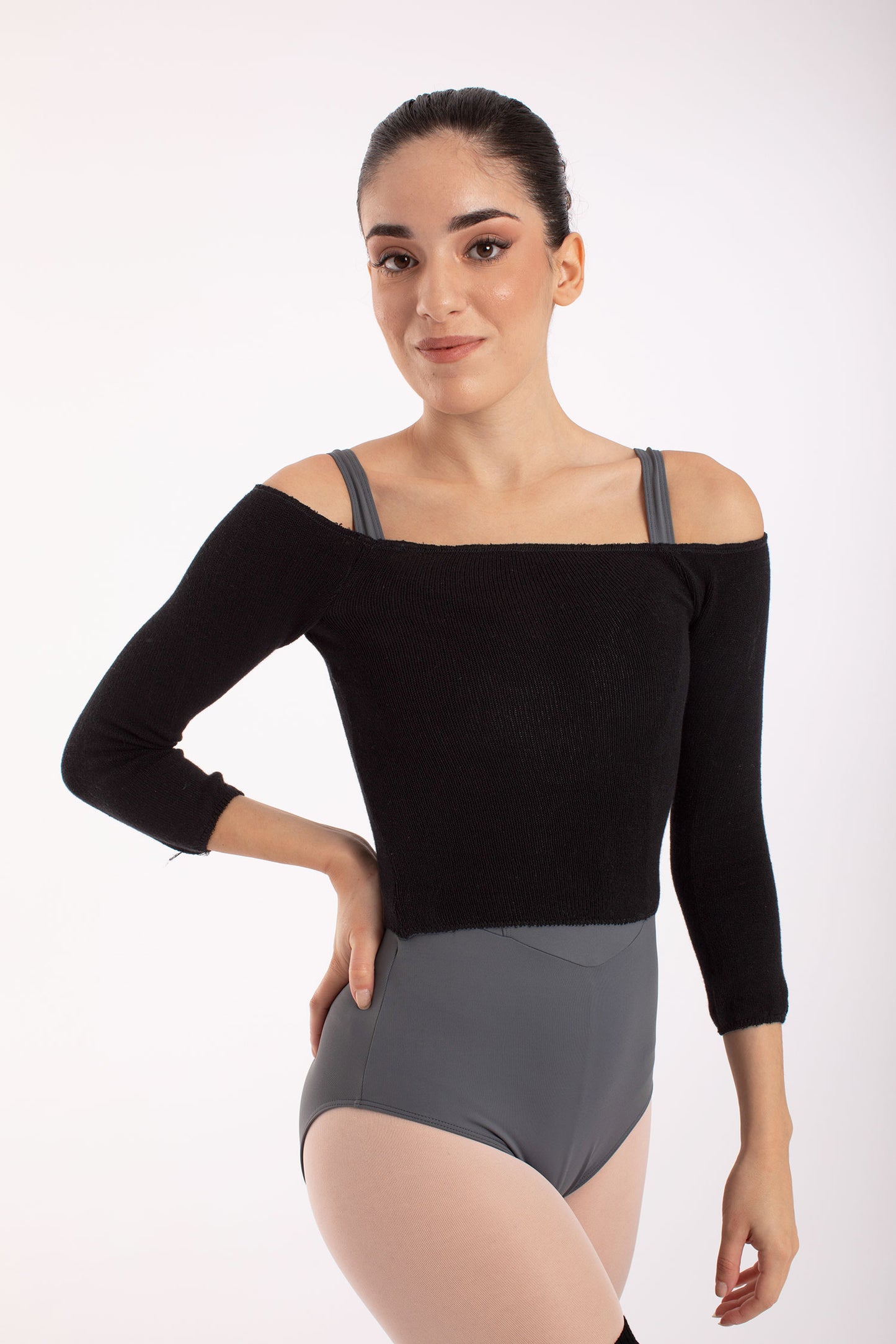 Donatella Bamboo Knit 3/4 Sleeve Crop Layering Sweater - 6620