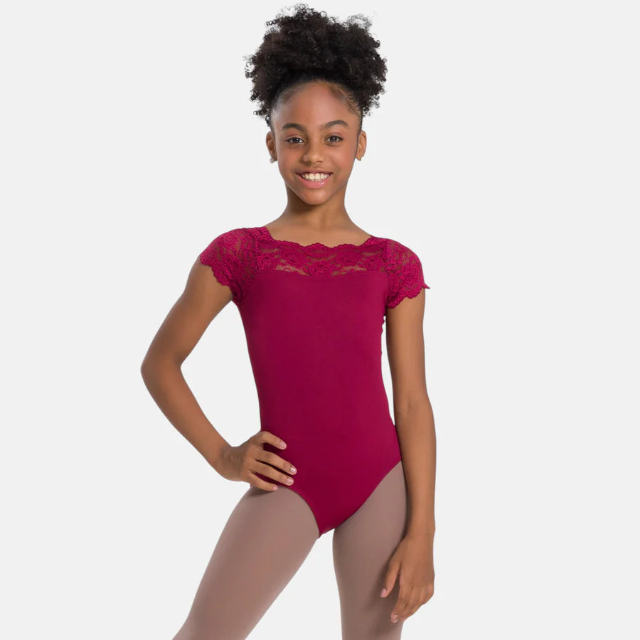 Girls Tilly Lace Cap Sleeve Leotard - SL17