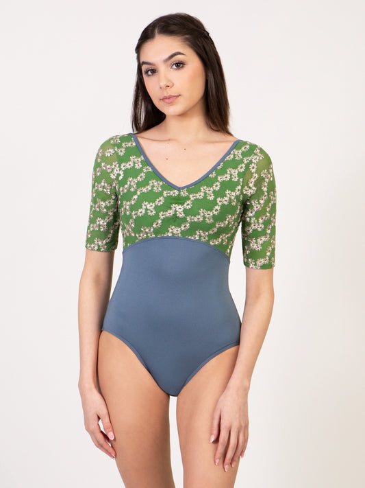 Daisy Pinch Front Half Sleeve Leotard - 2685A Slate
