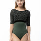 Bateau Half Sleeve Embroidered Leotard - 2567A