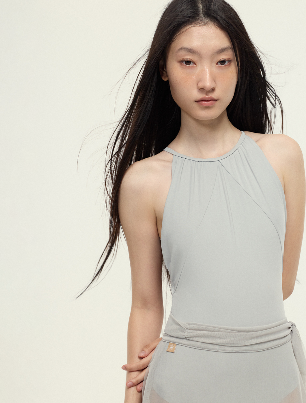 SecondSkin Draped Waterfall Halter Leotard