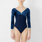 Alicia Velvet Long Sleeve Leotard - Dark Blue