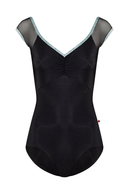 Elli Mesh Cap Sleeve Leotard - Black/Ice