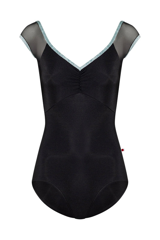 Elli Mesh Cap Sleeve Leotard - Black/Ice