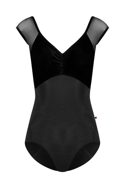 Elli Mesh Cap Sleeve Leotard - Black Velvet