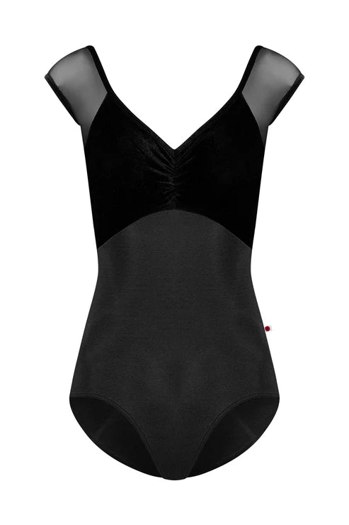 Elli Mesh Cap Sleeve Leotard - Black Velvet