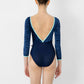 Alicia Velvet Long Sleeve Leotard - Dark Blue
