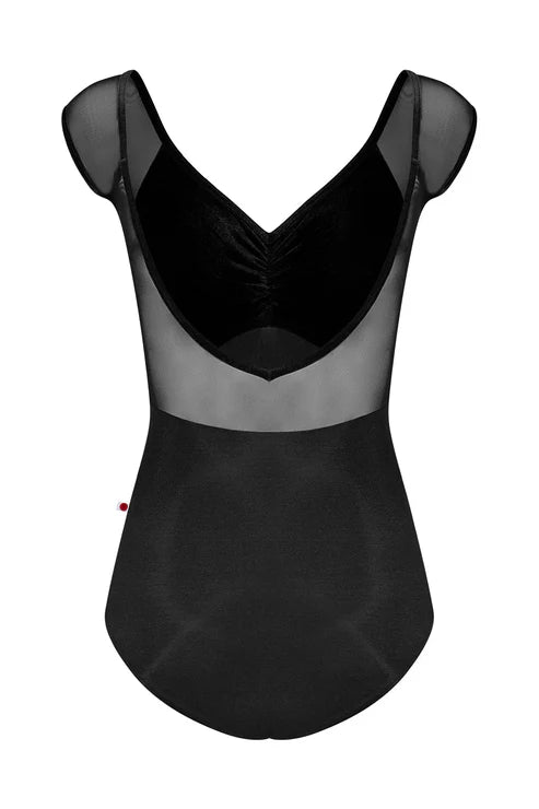 Elli Mesh Cap Sleeve Leotard - Black Velvet