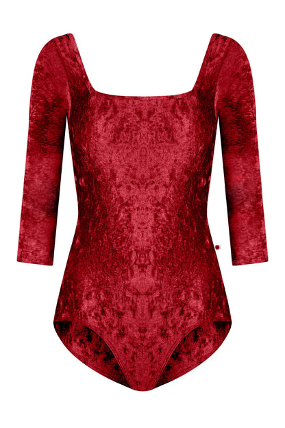 Marieke Three Quarter Sleeve Leotard - Dark Red Velvet