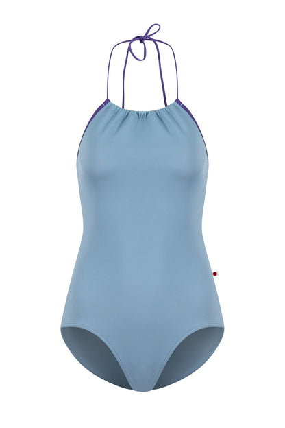 Monique Tie Halter Leotard - Blue Grey