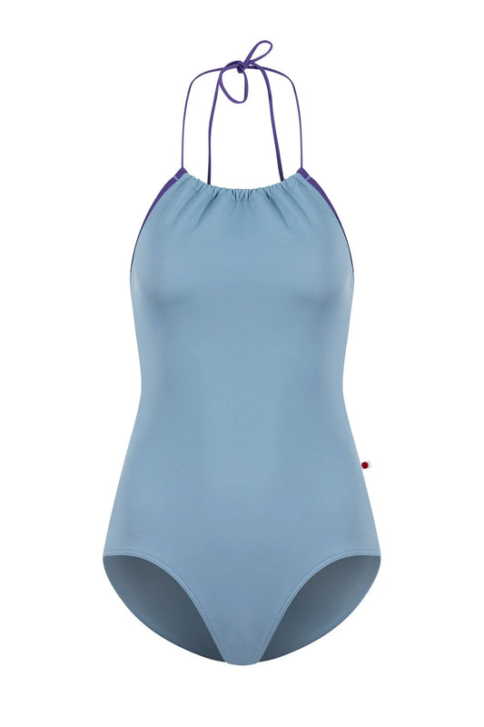 Monique Tie Halter Leotard - Blue Grey